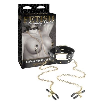 Picture of Collar and nipple clamps (1370) fetish fantasy gold